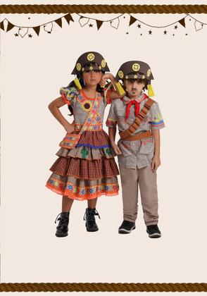 Imagem de Vestido Junino Maria Bonita Infantil Menina Cangaceira + Bolsa