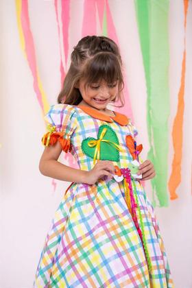 Imagem de Vestido Junino Quadrilha Luxo Dois Corações Laranja - Festa Junina