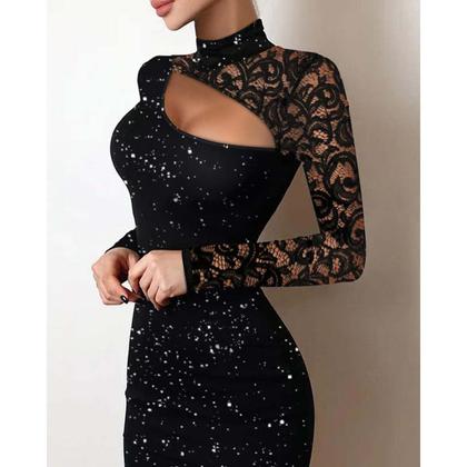 Imagem de Vestido Justo Renda Brilho Festa Formatura Casamento Preto -