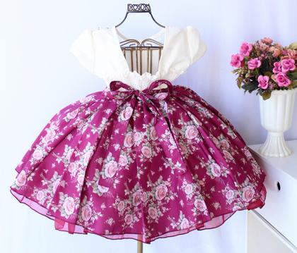 Imagem de Vestido Juvenil Floral Festa Luxo Diversas Cores E Tiara