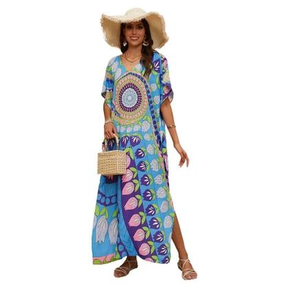 Imagem de Vestido Kaftan Boêmio plus Size Com Decote Em V Para Mulheres, Roupa De Praia, Cobertura De Maiô,