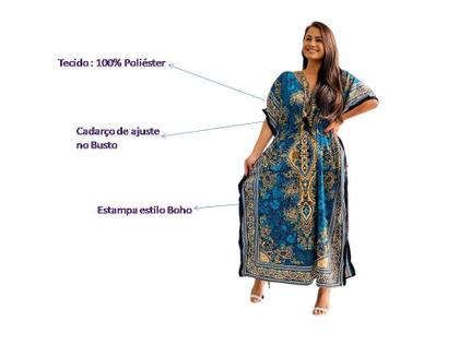 Imagem de Vestido Kaftan Longa Feminino Moda Hippie Boho Ajustável Plus Size