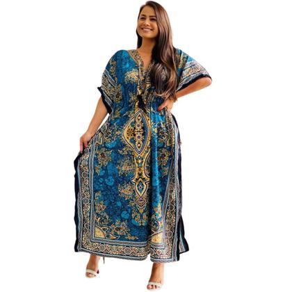 Imagem de Vestido Kaftan Longa Feminino Moda Hippie Boho Ajustável Plus Size