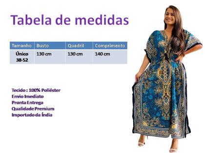 Imagem de Vestido Kaftan Longa Feminino Moda Hippie Boho Ajustável Plus Size
