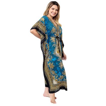Imagem de Vestido Kaftan Longa Feminino Moda Hippie Boho Ajustável Plus Size