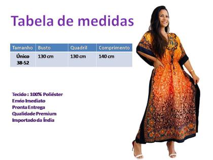 Imagem de Vestido Kaftan Longa Feminino Moda Hippie Boho Ajustável Plus Size