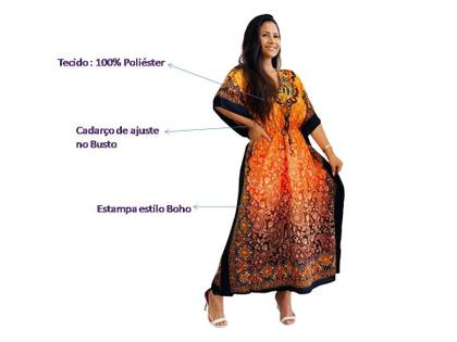 Imagem de Vestido Kaftan Longa Feminino Moda Hippie Boho Ajustável Plus Size