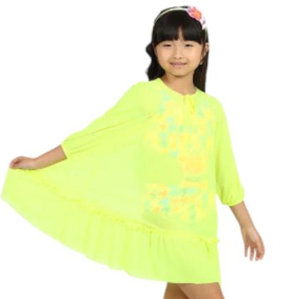 Imagem de Vestido Kids Eduarda Menina Tule Amarelo Fluor Estilo Siri