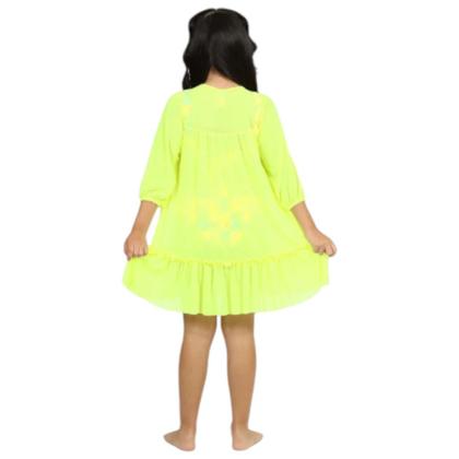 Imagem de Vestido Kids Eduarda Menina Tule Amarelo Fluor Estilo Siri