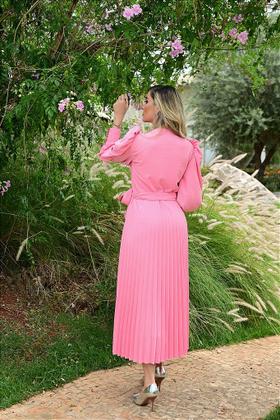Imagem de Vestido Laura Midi Plissado com Mangas Bufantes e Faixa na Cintura - Elegante e Sofisticado
