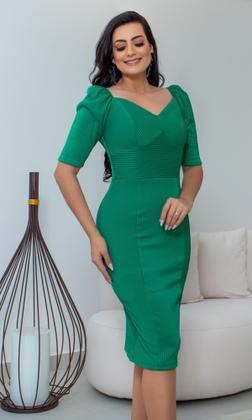 Imagem de Vestido Leila Festa Tubinho Malha Canelada 3D Moda Evangélica