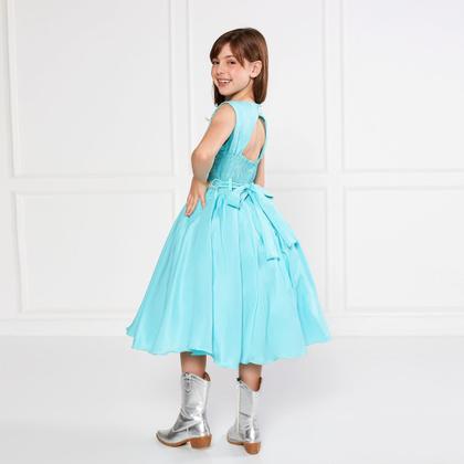 Imagem de Vestido Lese Verde Infantil Festa Casamento Cinto Perólas