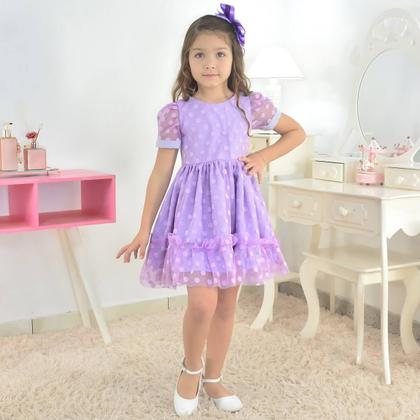 Imagem de Vestido Lilás Infantil Tule Poá Batizado Casamento Formatura