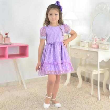 Imagem de Vestido Lilás Infantil Tule Poá Batizado Casamento Formatura