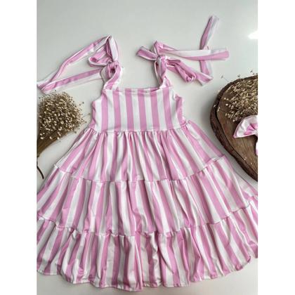 Imagem de Vestido Listrado Rosa Moda Blogueirinha Tendência Menina