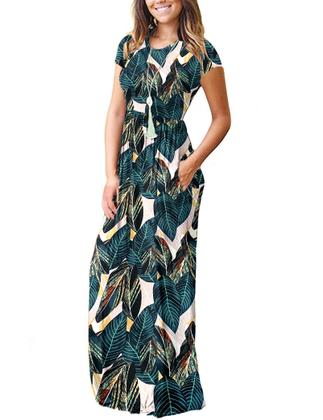 Imagem de Vestido longo AUSELILY feminino de manga curta, solto, liso, casual