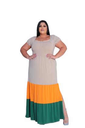 Imagem de Vestido Longo Babado Barra Colorido Busto Lastex Plus Size