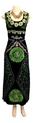 Imagem de Vestido Longo Batik Tradicional, Bordado, Manga Cavada