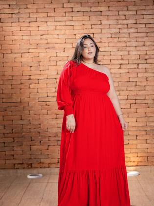 Imagem de Vestido Longo Branco Plus Size Ano Novo Festa Mula Manca Manga Comprida Elegante Rodado