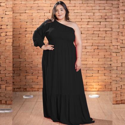 Imagem de Vestido Longo Branco Plus Size Ano Novo Festa Mula Manca Manga Comprida Elegante Rodado