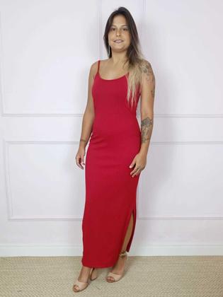 Imagem de Vestido Longo Canelado Alcinha Slim E Plus Size Com Fenda