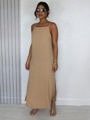 Imagem de Vestido longo casual elegante soltinho decote V nas costas