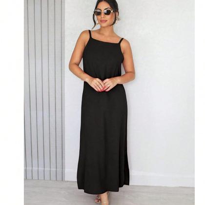 Imagem de Vestido longo casual elegante soltinho decote V nas costas