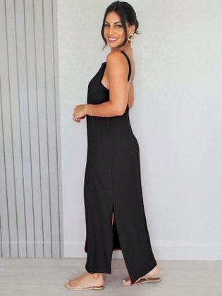 Imagem de Vestido longo casual elegante soltinho decote V nas costas