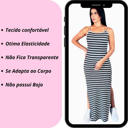 Imagem de Vestido Longo com Fenda nas Laterais de Alcinha Festa Luxuoso Listrado