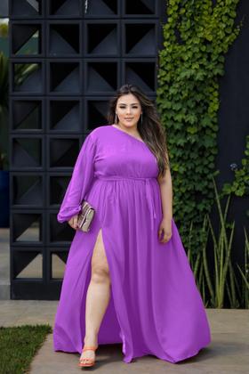 Imagem de Vestido Longo Com Fenda Plus Size Manga Única Longa Com Fita Ajustável Moda