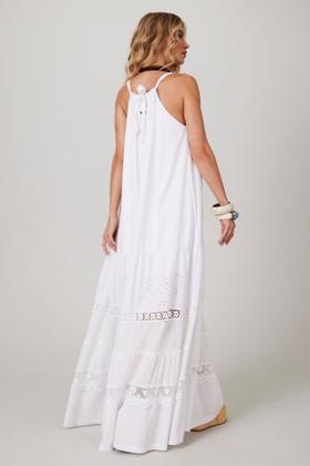 Imagem de Vestido Longo de Alças com Rendas Branco Yacamim E10