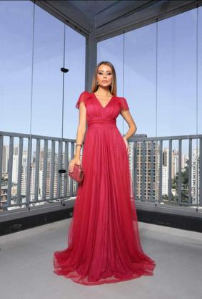 Imagem de Vestido longo de festa com decote v serve para madrinha , formatura, 15 anos.