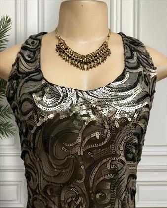 Imagem de Vestido Longo De Festa Indiano, Tule Bord Com Paetê, Cinza