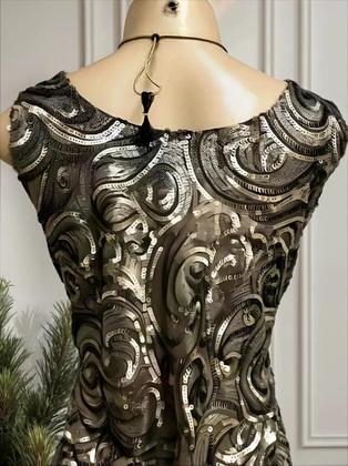 Imagem de Vestido Longo De Festa Indiano, Tule Bord Com Paetê, Cinza