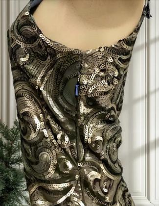 Imagem de Vestido Longo De Festa Indiano, Tule Bord Com Paetê, Cinza