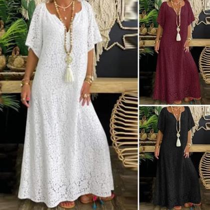 Imagem de Vestido Longo de Renda Soltinho Com Mangas Forrado Boho ve 64