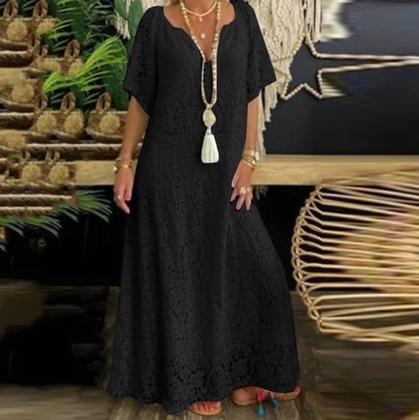 Imagem de Vestido Longo de Renda Soltinho Com Mangas Forrado Boho ve 64