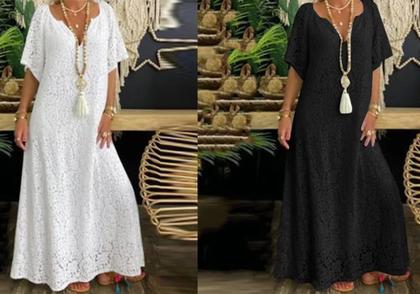 Imagem de Vestido Longo de Renda Soltinho Com Mangas Forrado Boho ve 64