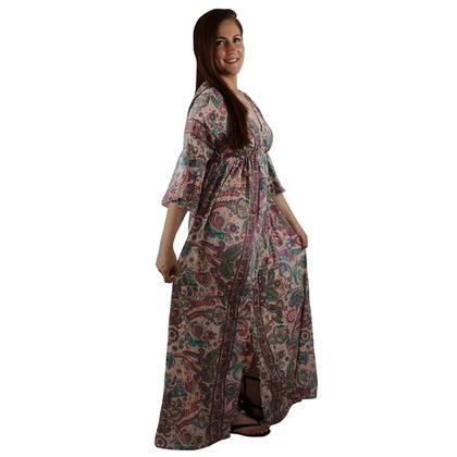 Imagem de Vestido Longo De Seda Festa Casual Indiano Estampado