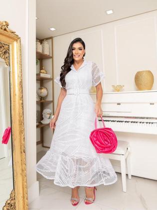 Imagem de Vestido Longo Elegante com Cinto Malha Chevron Moda Feminina