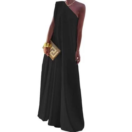 Imagem de Vestido Longo Elegante Sem Mangas Em a Com Gola Diagonal E Ombro Único Para Festas De Verão E