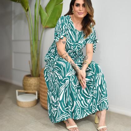Imagem de Vestido Longo Em Tecido Viscose Estampada Plus Size 42 Ao 52