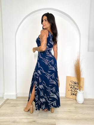Imagem de Vestido Longo Feminino Casual Estampado em Malha com Fendas Laterais