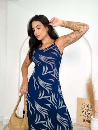 Imagem de Vestido Longo Feminino Casual Estampado em Malha com Fendas Laterais