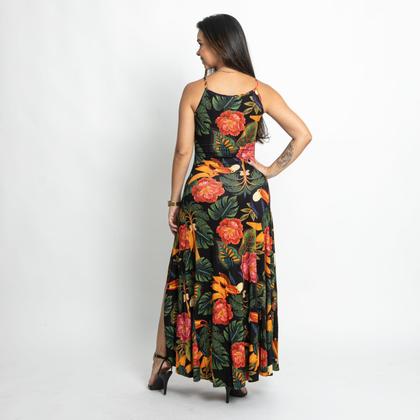 Imagem de Vestido Longo Feminino Casual Estampado em Malha com Fendas Laterais