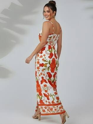 Imagem de Vestido Longo Feminino Com Fenda Floral Elegante Alcinha Verão Moderno Confortável Festa Casual Decote Reto Fresquinho -