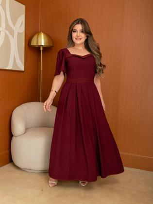 Imagem de Vestido Longo Feminino Elegante Manga Curta Cintura Marcada Festa Casamento M ao G2