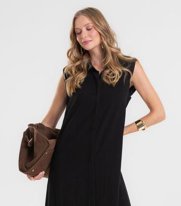 Imagem de Vestido Longo Feminino em Tecido Linho Dianna Preto