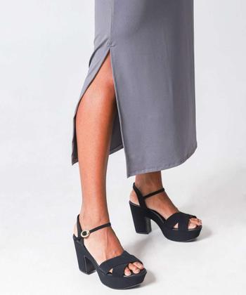 Imagem de Vestido Longo Feminino Fenda Alças Finas Marisa Cinza-78070