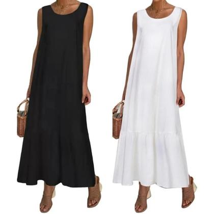 Imagem de Vestido Longo Feminino plus Size De Verão Sem Mangas Em Algodão E Linho, Solto E Elegante, Moda 2025